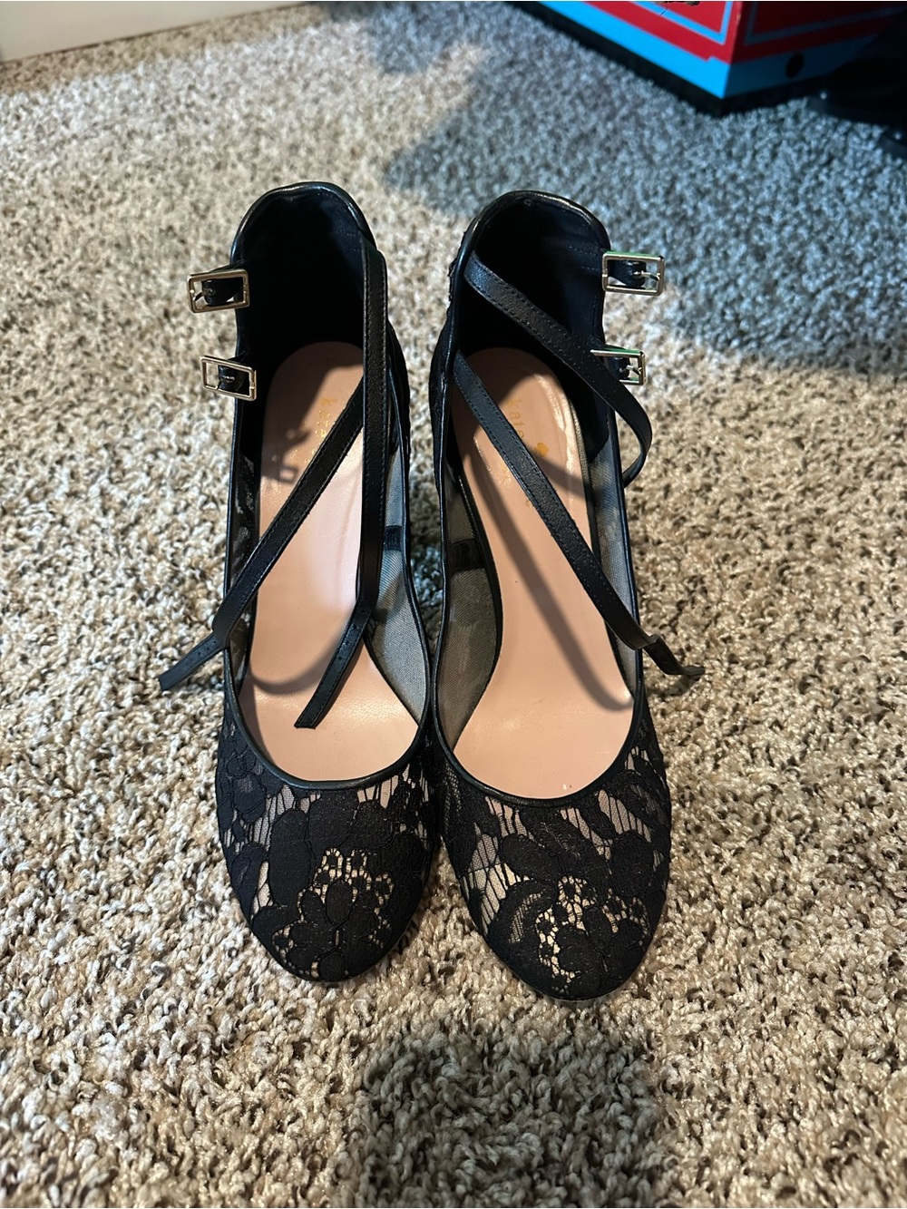 kate spade Black Lace Mary Jane Heels with Dual Ankle Straps